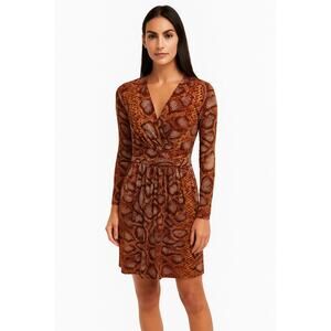 Altuzarra Snakeskin Print V-Neck 3/4 Sleeve Pleated Skirt Lined Short Dress Sz 2